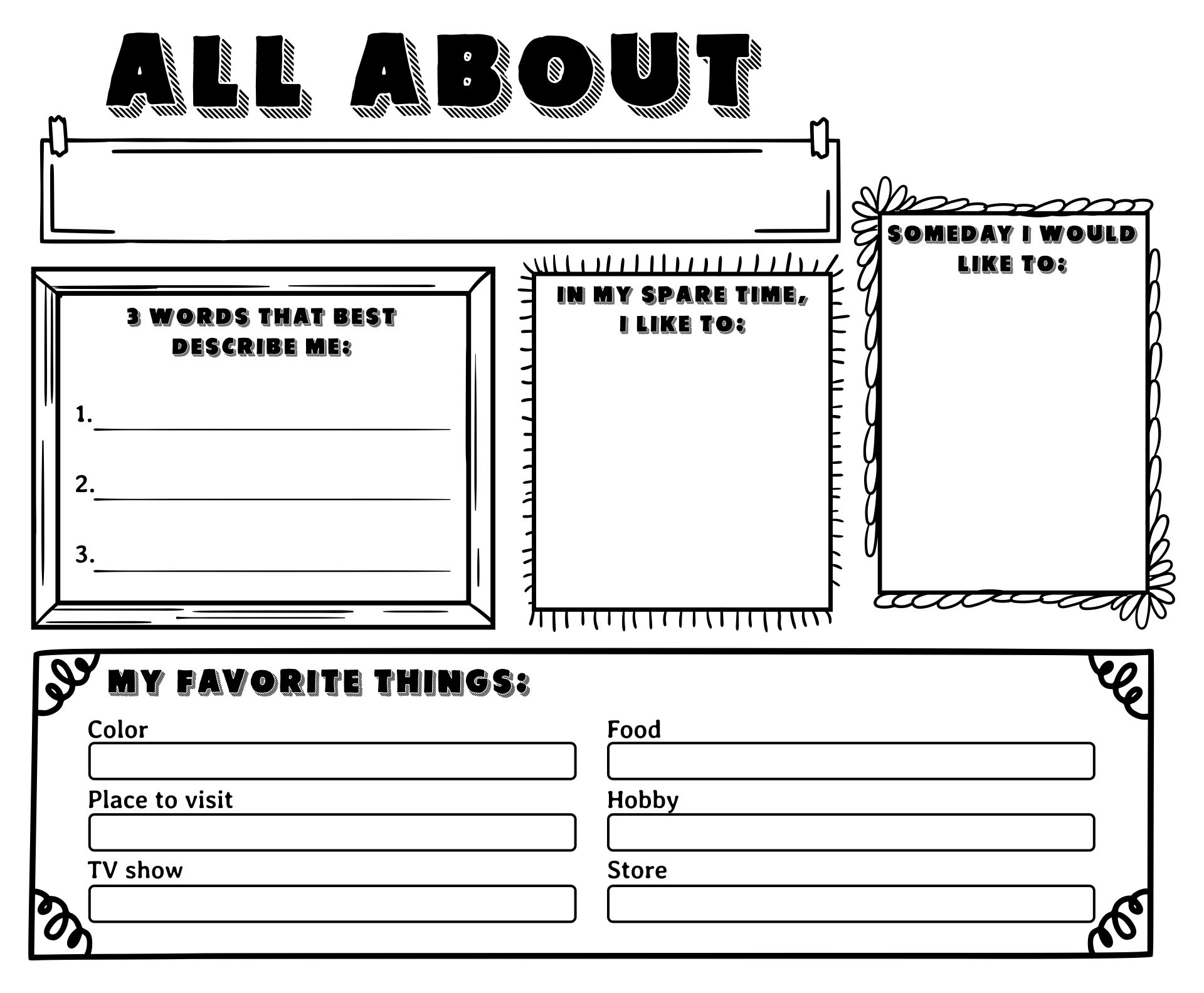 All About Me Printable Worksheet For Adult