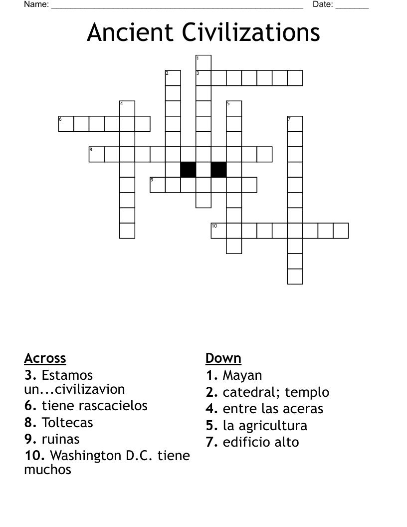 Ancient Civilizations Crossword Puzzles Printable