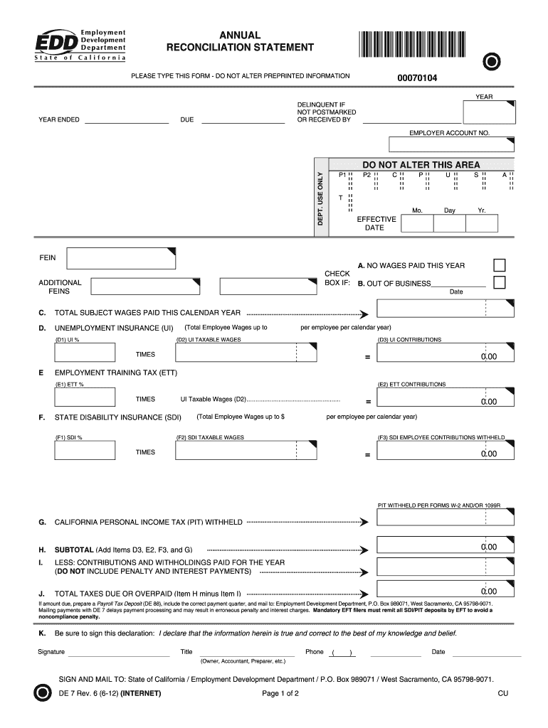 ANNUAL RECONCILIATION STATEMENT PLEASE TYPE THIS FORM DO NOT 