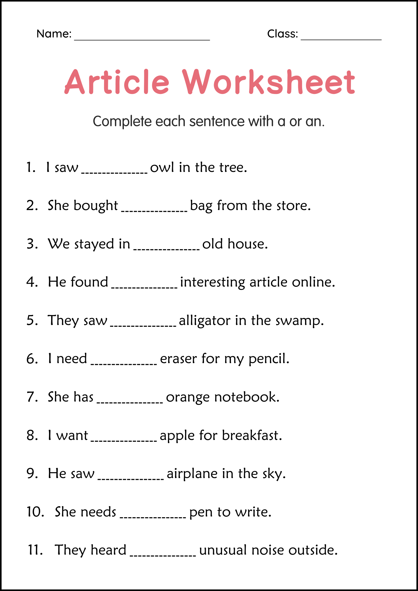 Articles A And An Grammar Worksheets For Grade 1 2 3 Made By 