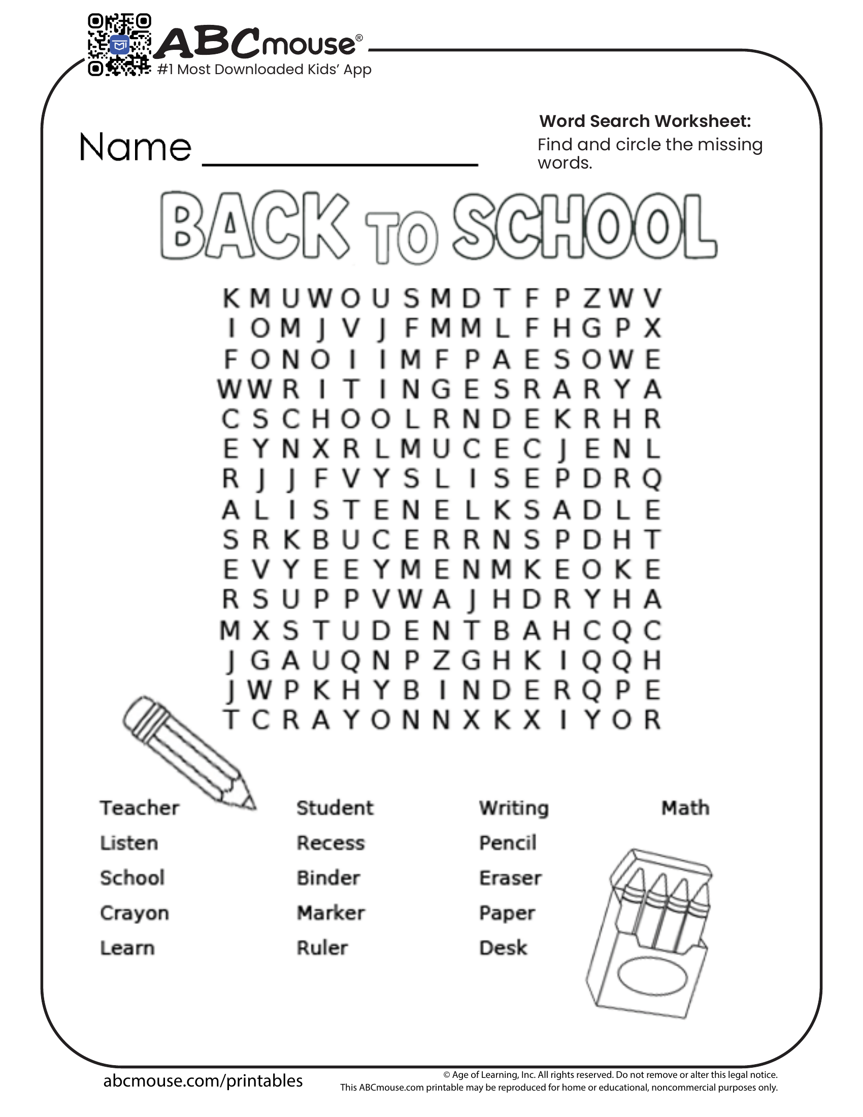 Free Printable Back To School Worksheets