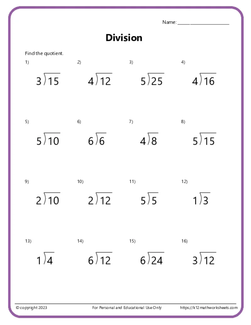 Division Worksheets Printable