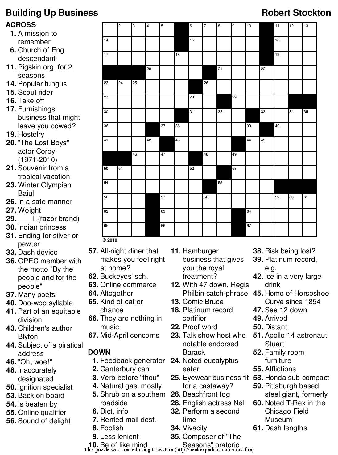 Free Online Printable Crossword Puzzles