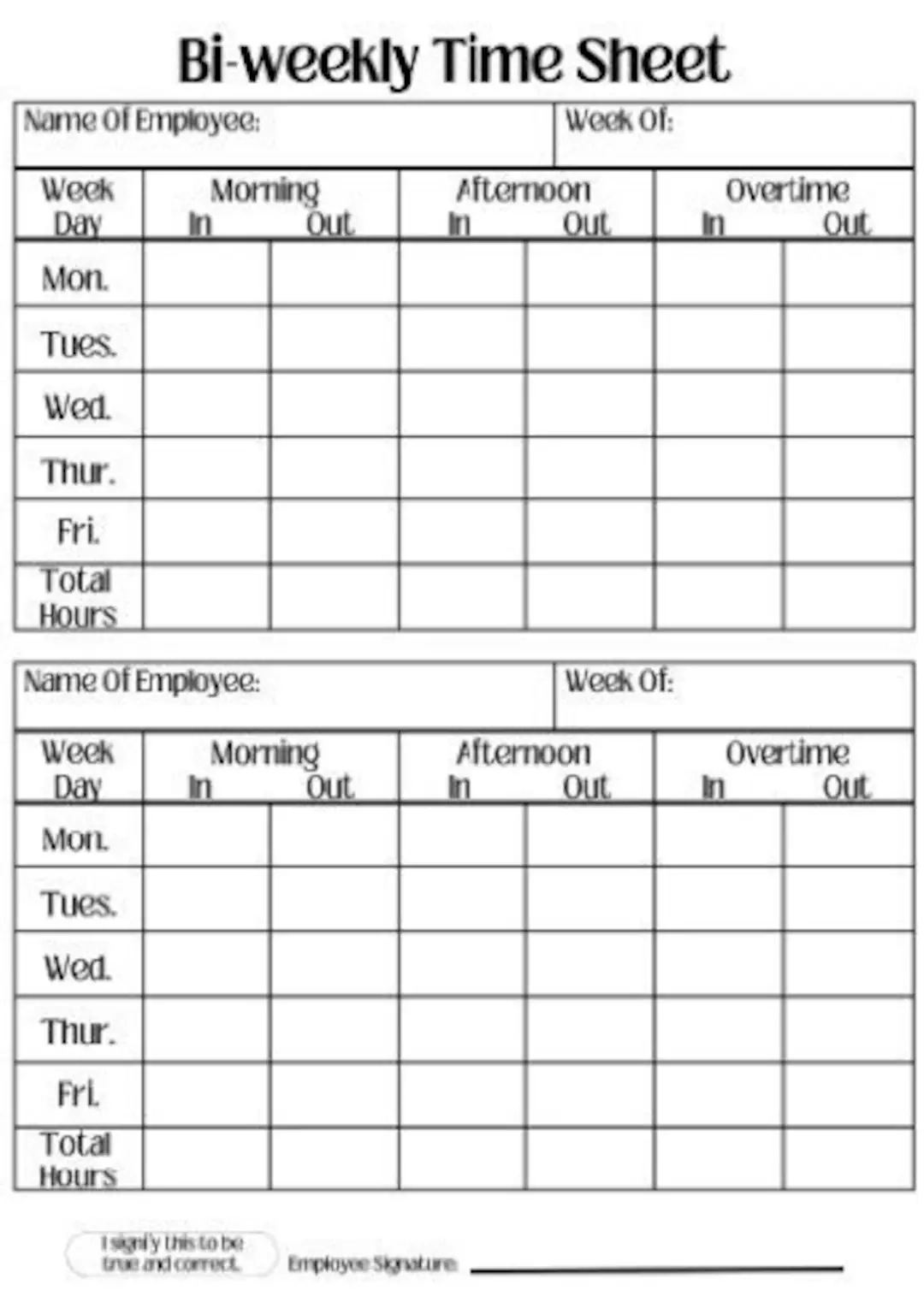 Free Printable Biweekly Timesheet Template