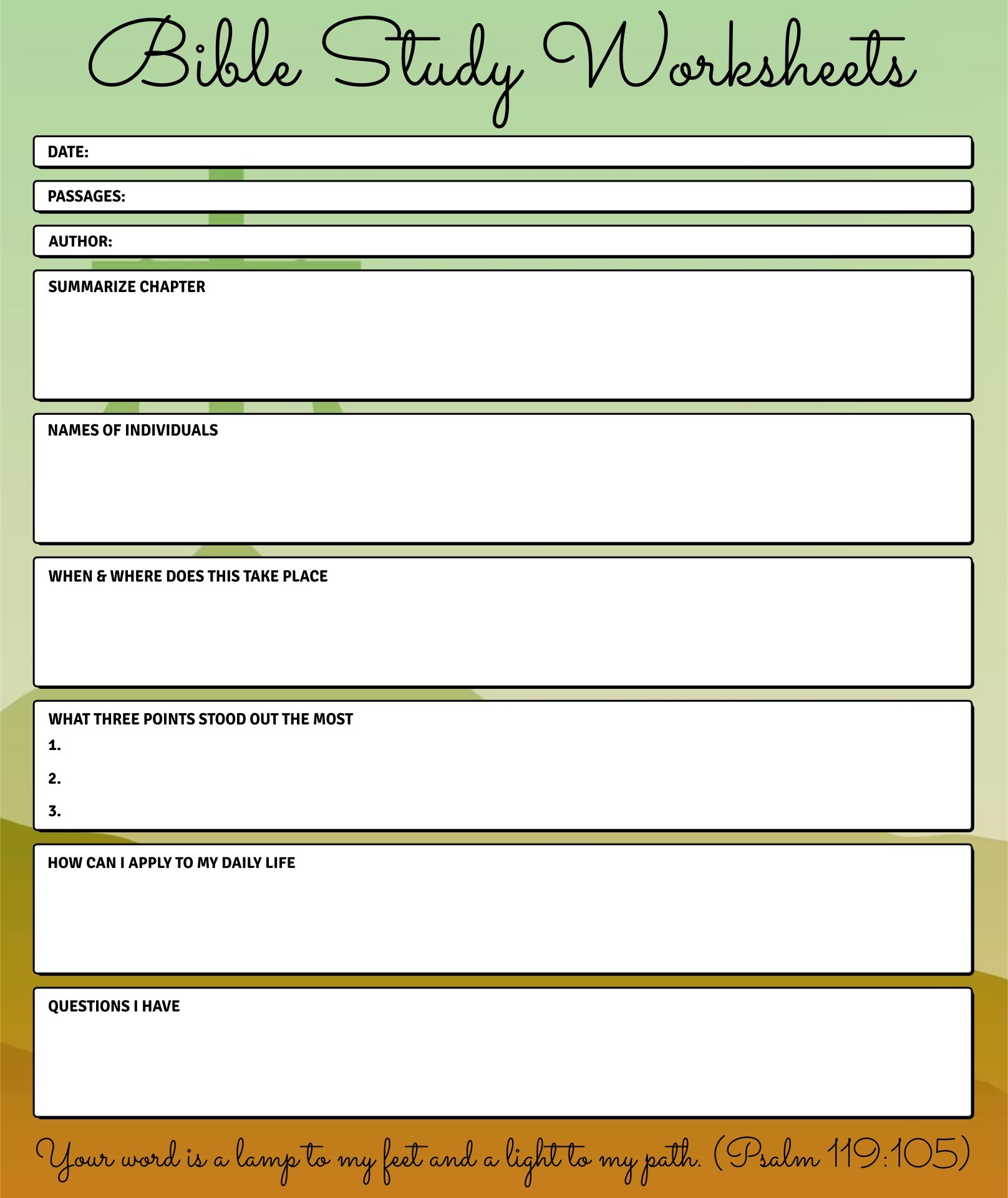 Printable Bible Study Worksheets For Youth