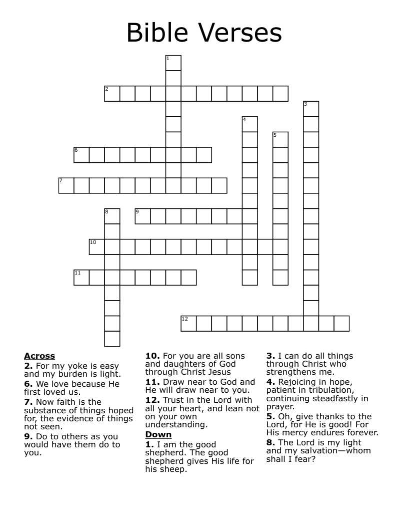 Bible Verse Crossword Puzzle Printable