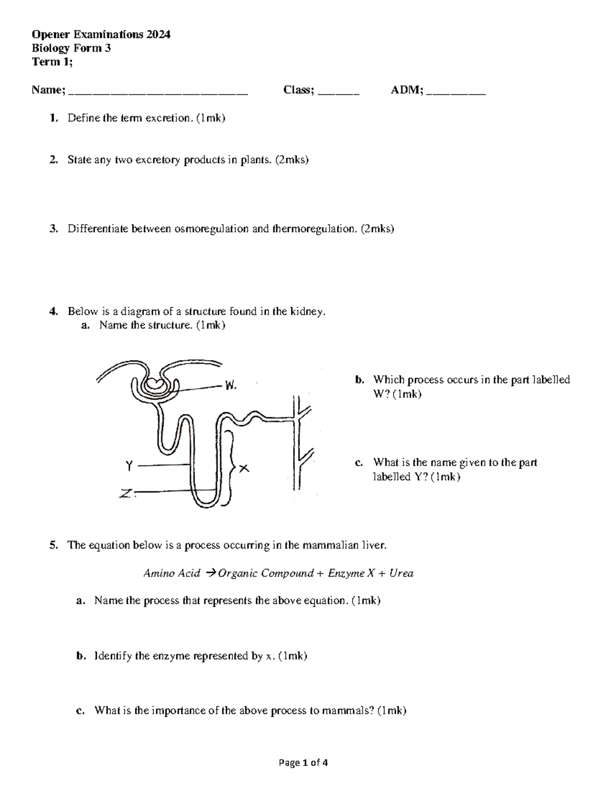 Biology Form 2 Term 1 Opener Examinations 2024 Notes Studocu