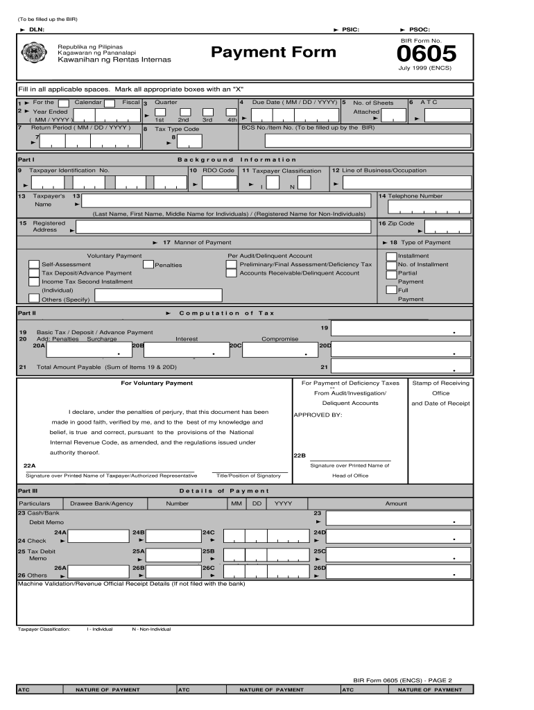 Bir Form 0605 Fill Out amp Sign Online DocHub