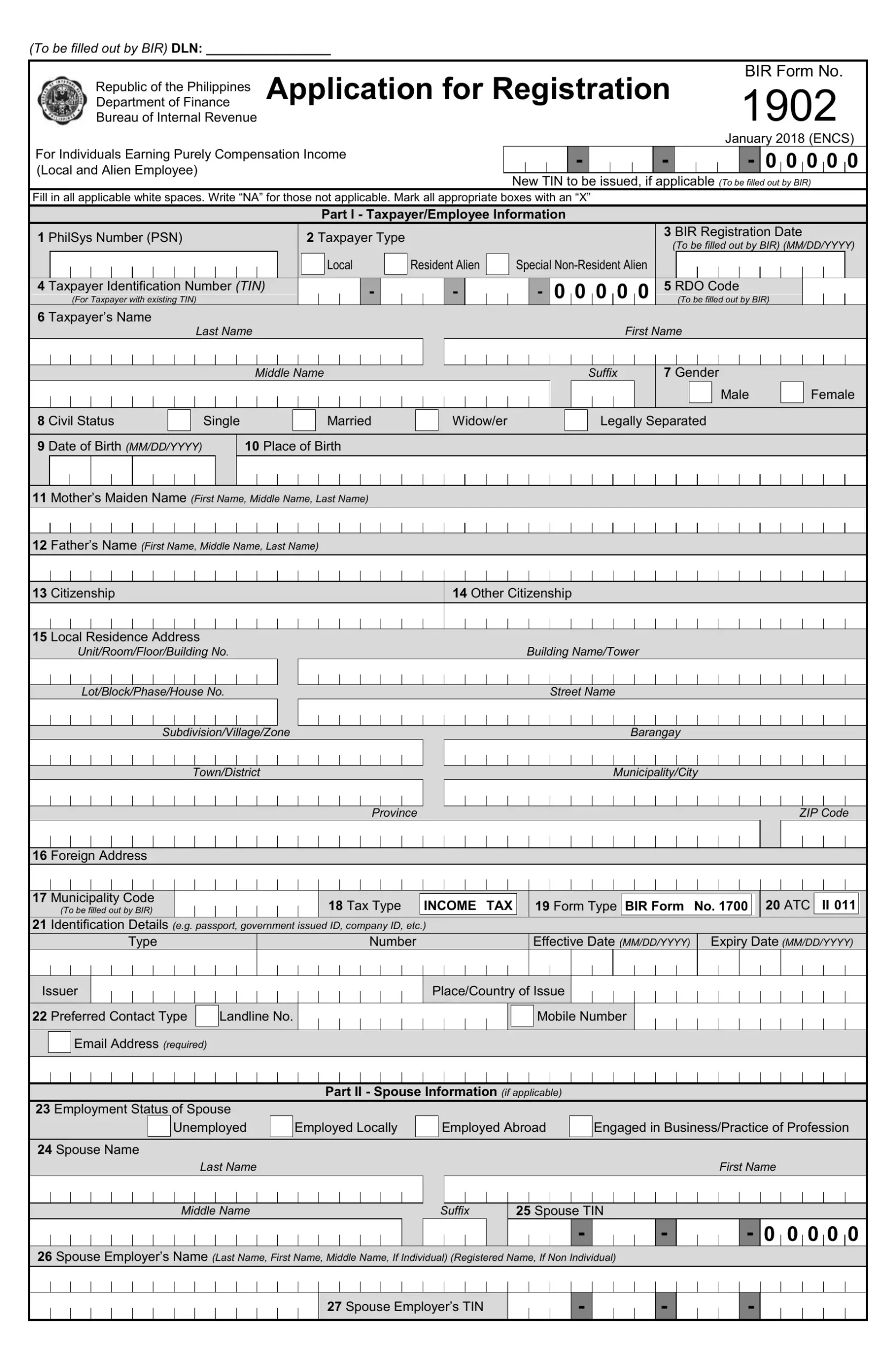BIR Form 1902 Fill Out Printable PDF Forms Online