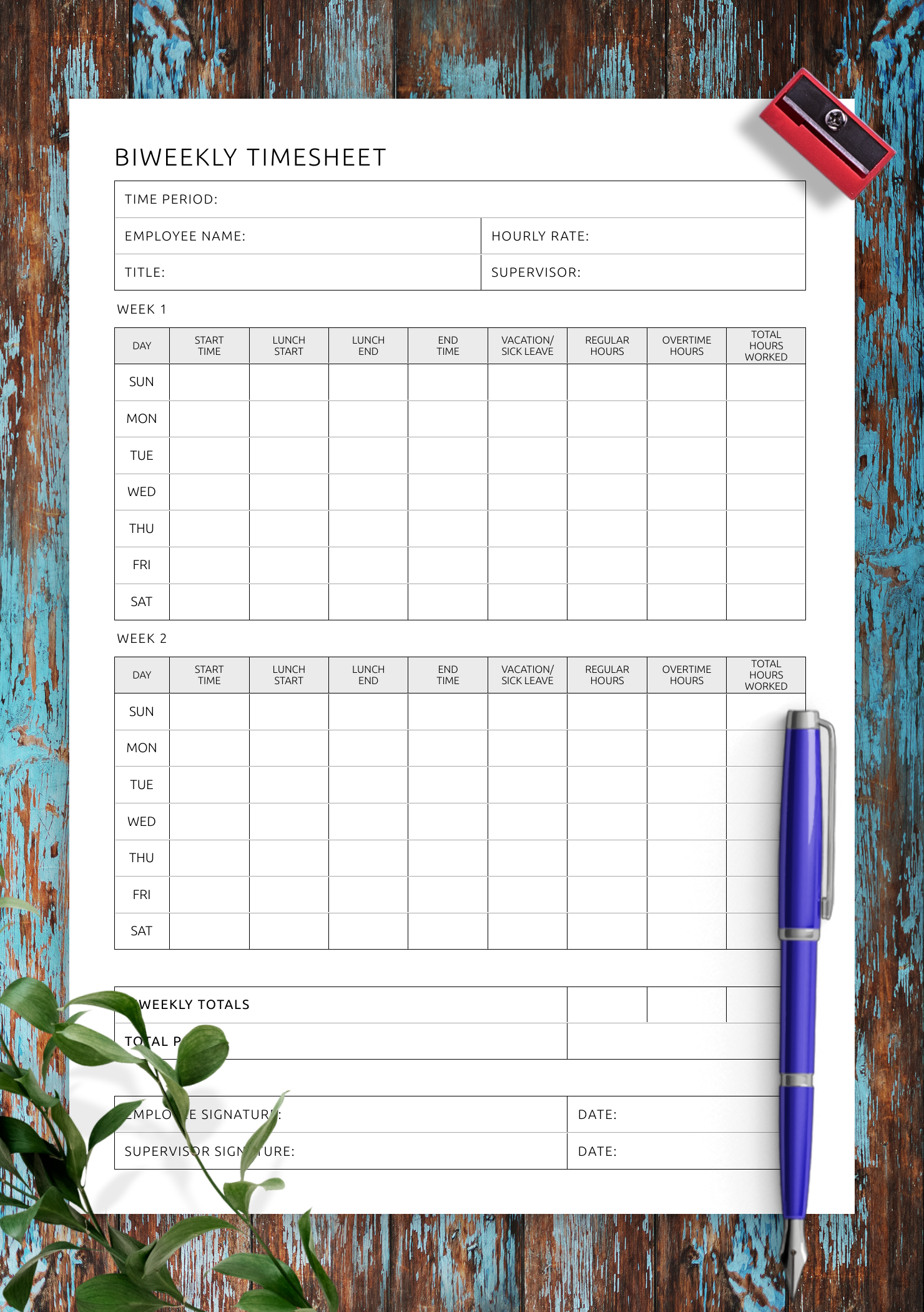 Biweekly Timesheet Template Digital amp Printable PDF Format