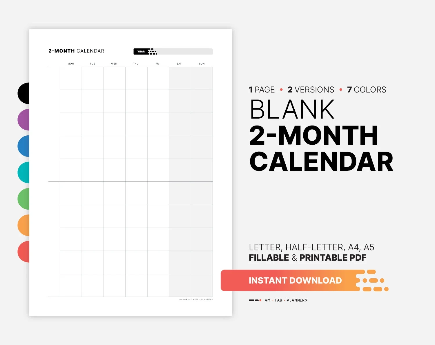 2 Month Calendar Printable Blank
