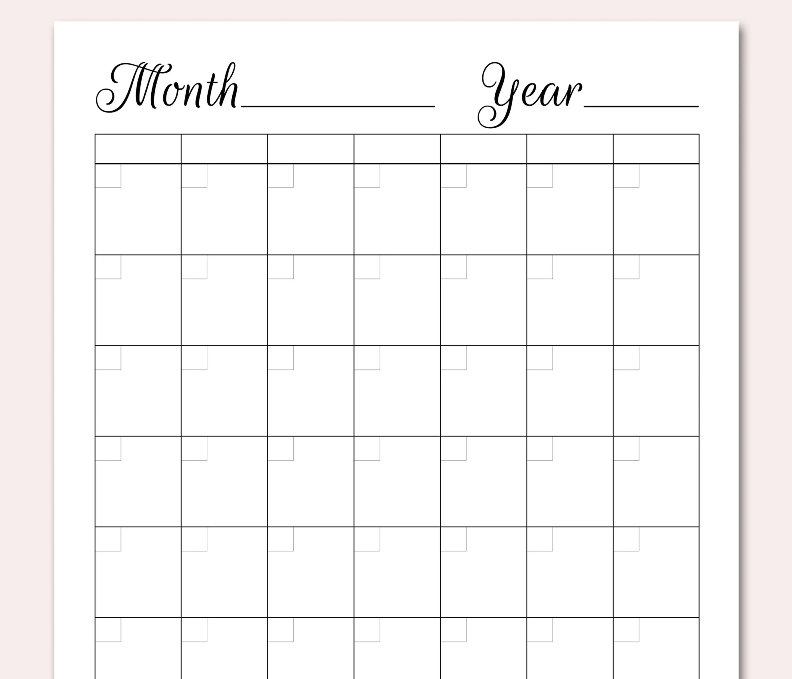 BLANK Calendar Planner Printable PDF Undated Perpetual Calendar 
