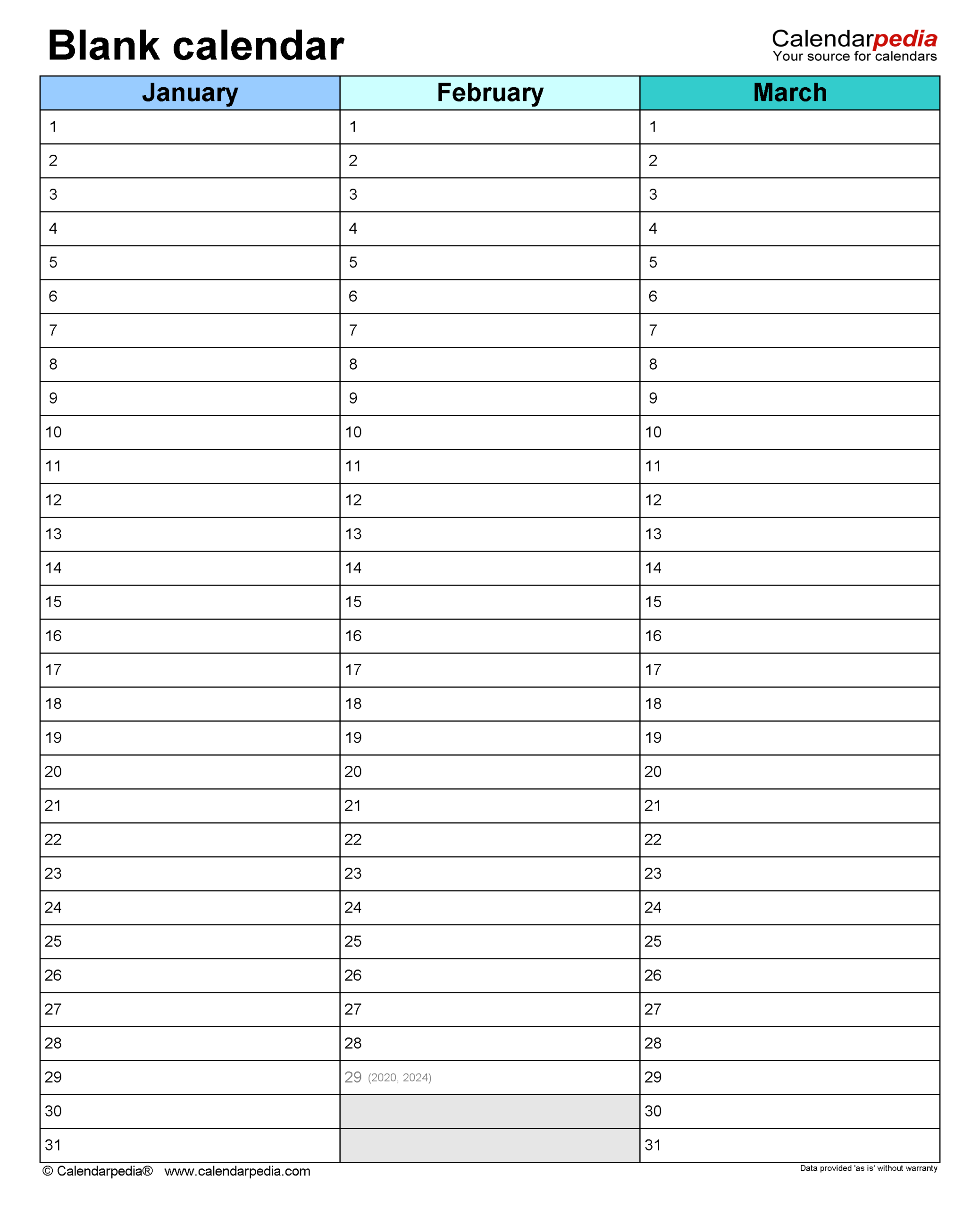 Free Large Blank Printable Calendar