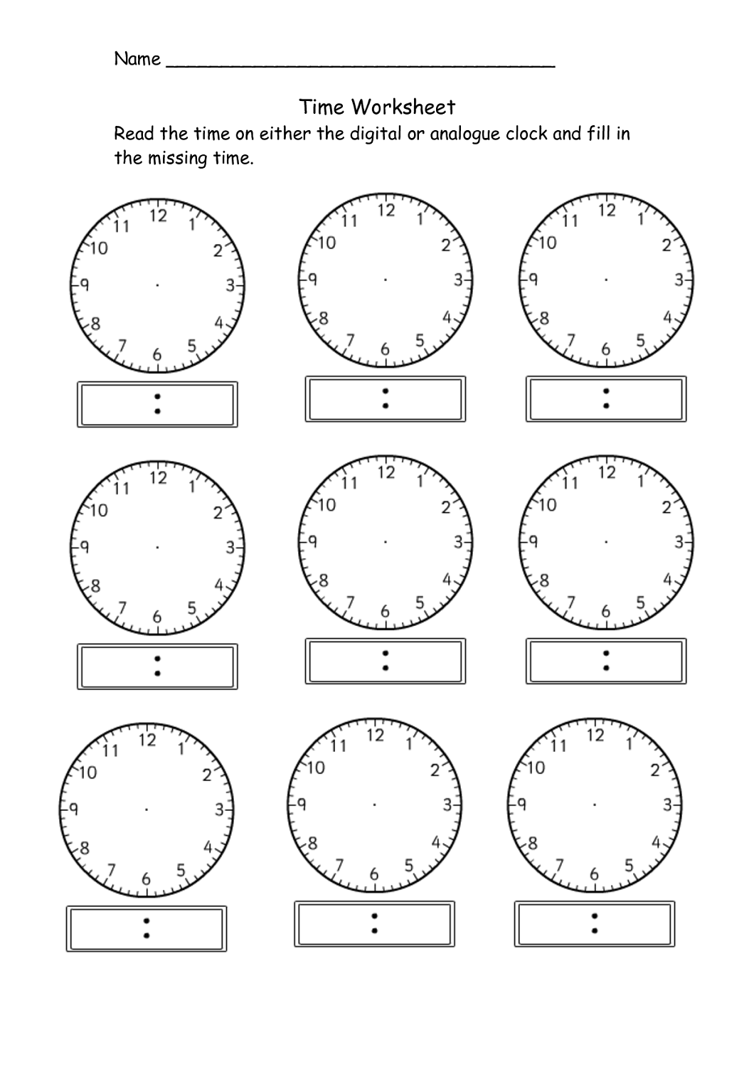 Blank Clocks Worksheet Printable