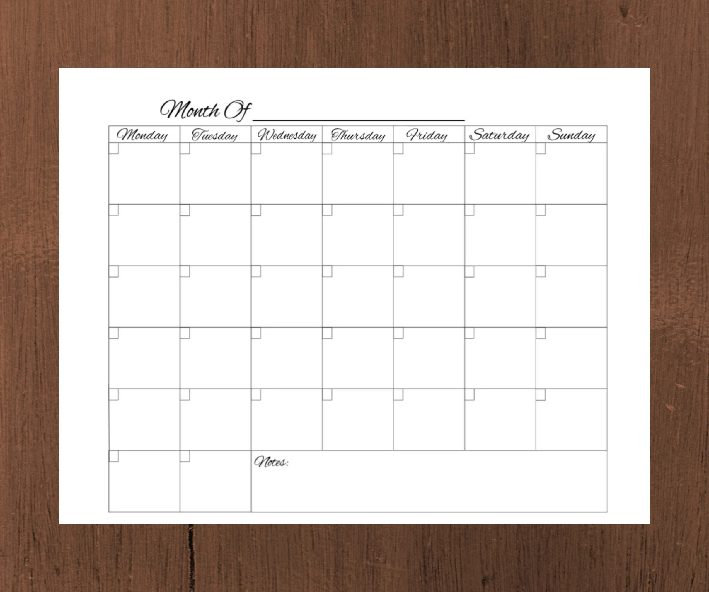 Printable Monday Start Blank Calendar