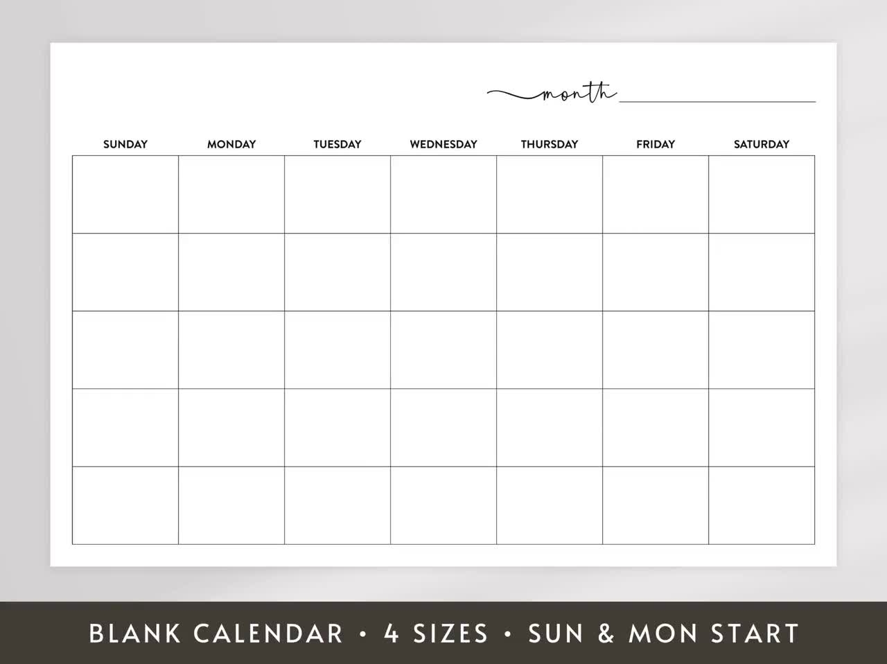 Large Blank Calendar Printable