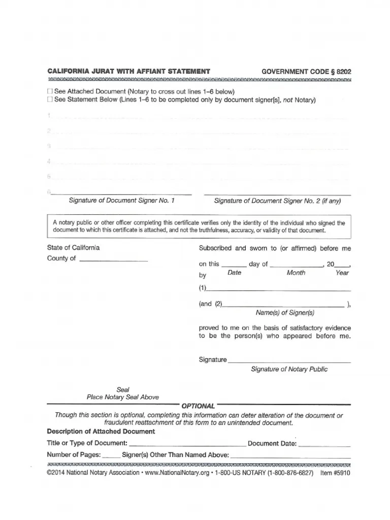 California Jurat Form 2023