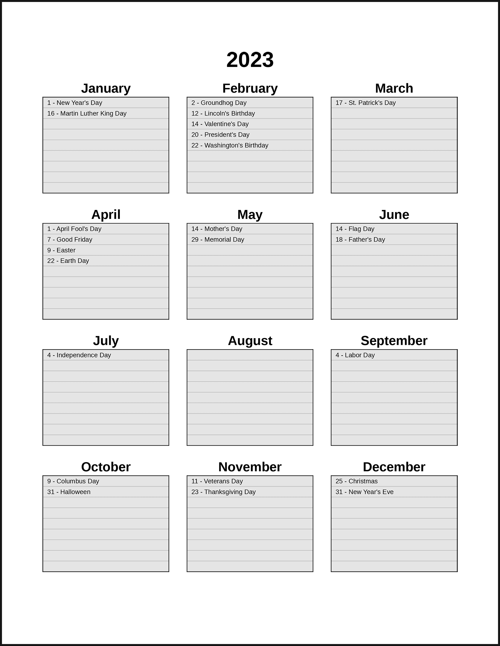 Printable Calendar With Blank Spaces