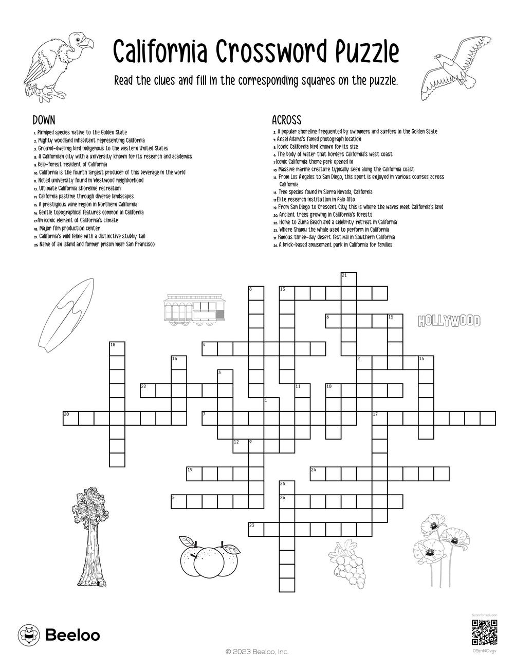 La Crossword Puzzle Printable