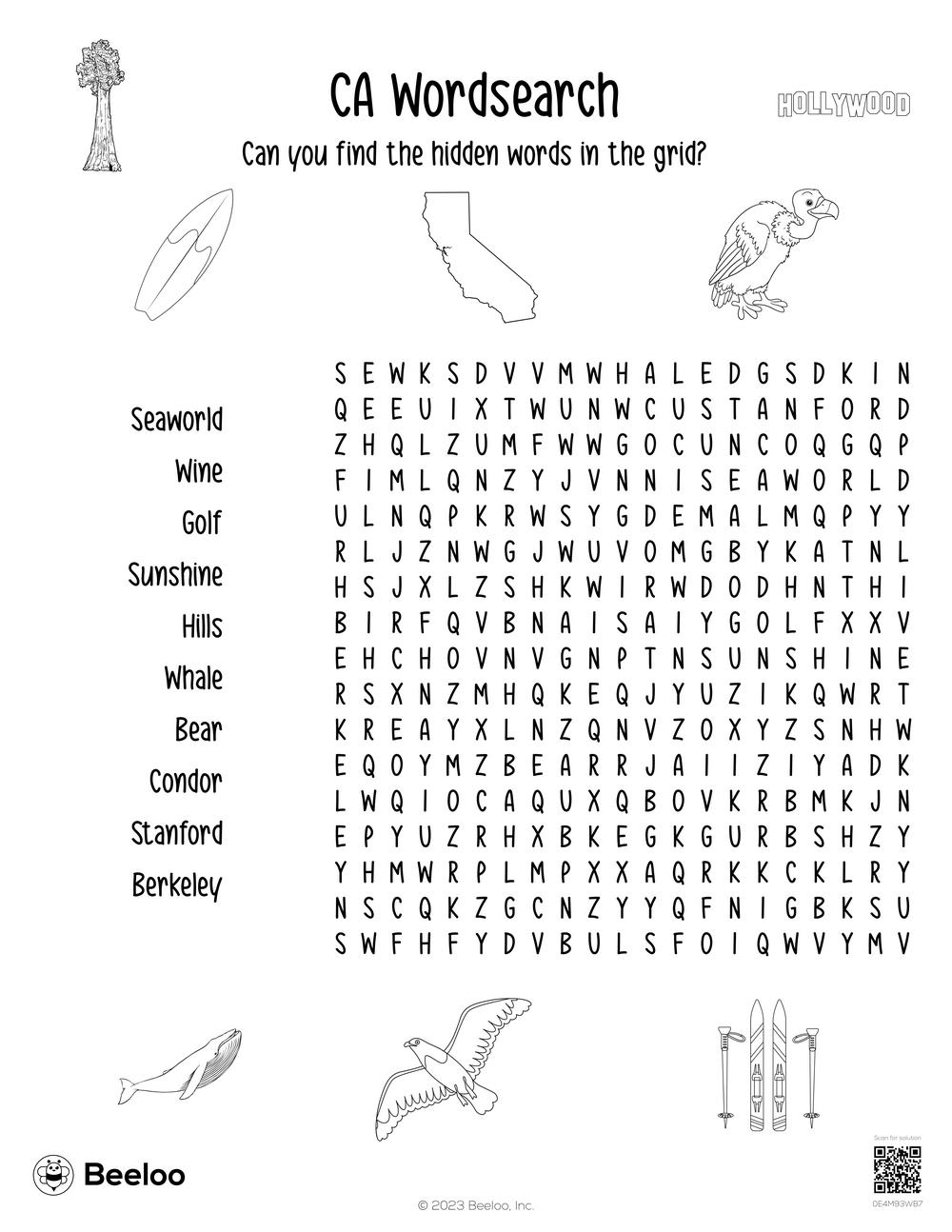 California themed Word Searches Beeloo Printable Crafts And 