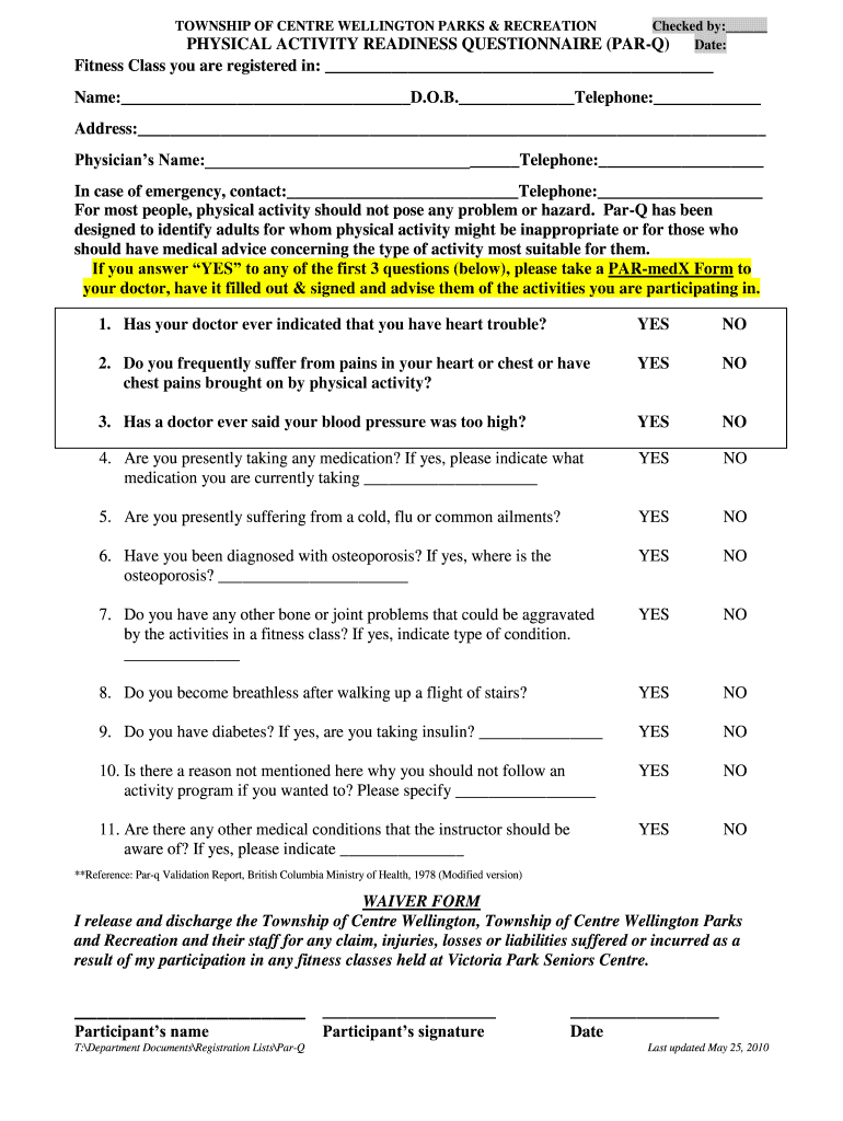 Canada Township Of Centre Wellington PAR Q Form Fill Online 
