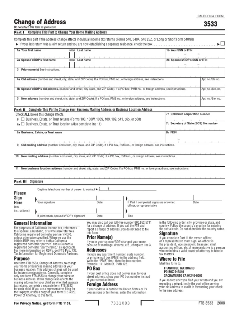 Change Of Address 3533 Complete This Part To Change Your Home 