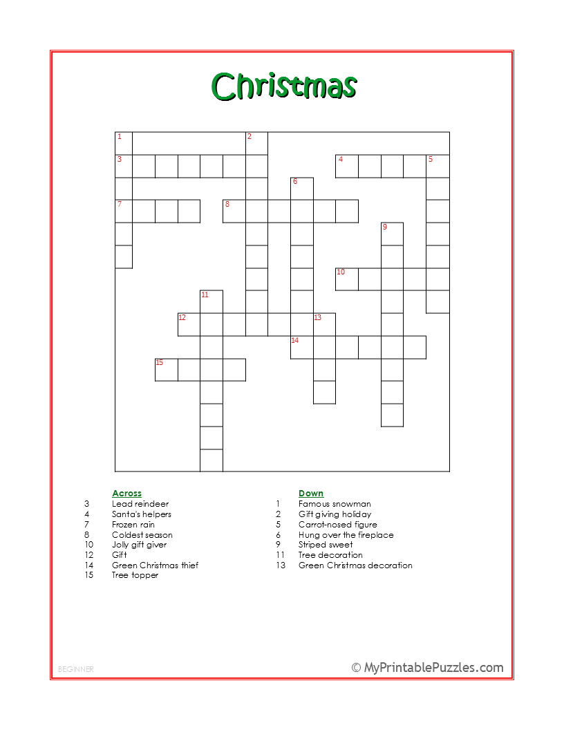 Easy Christmas Crossword Puzzles Printable