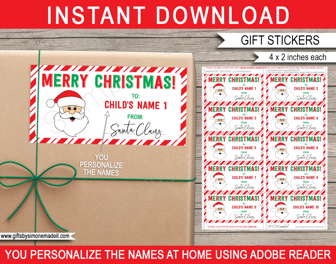 Christmas Gift Labels Template Santa Claus Red amp Green