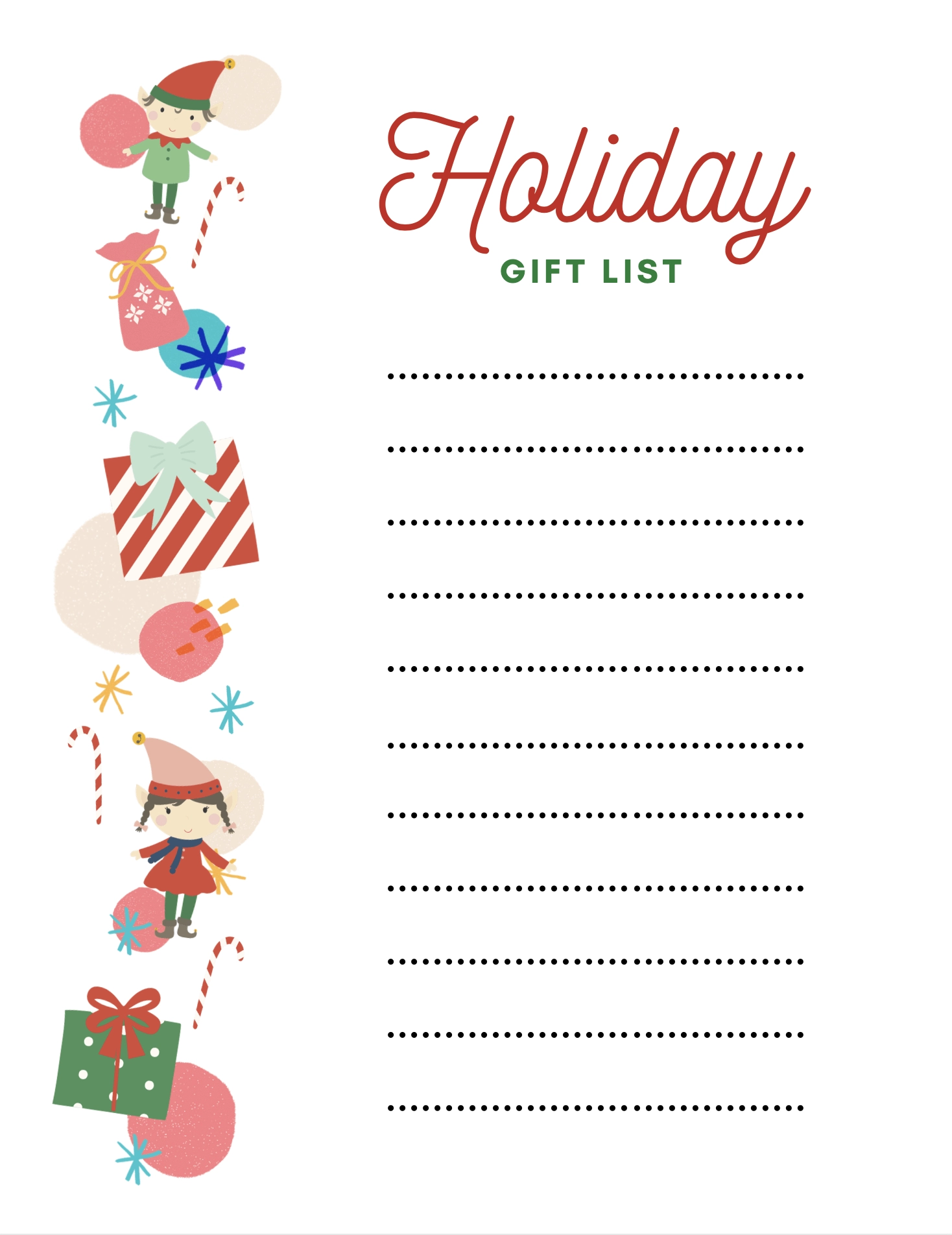 Christmas List Template Printable Free