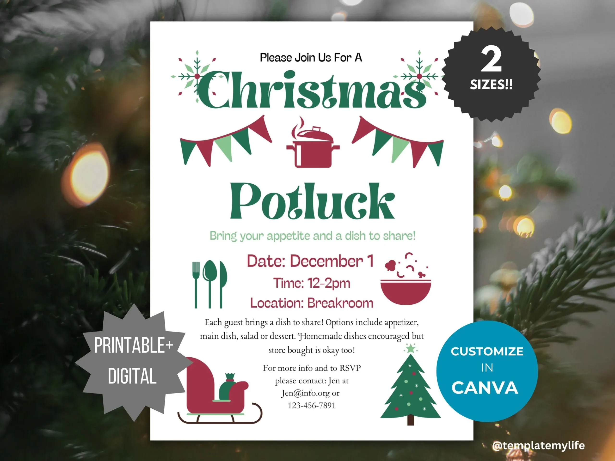 Christmas Potluck Invitation Template Holiday Dinner Party Invite 