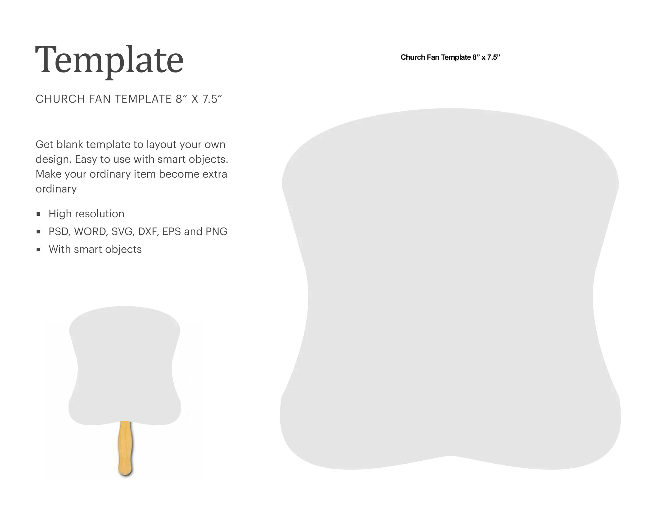 Church Fan Template Paddle Fan Template Wedding Fan Blank 