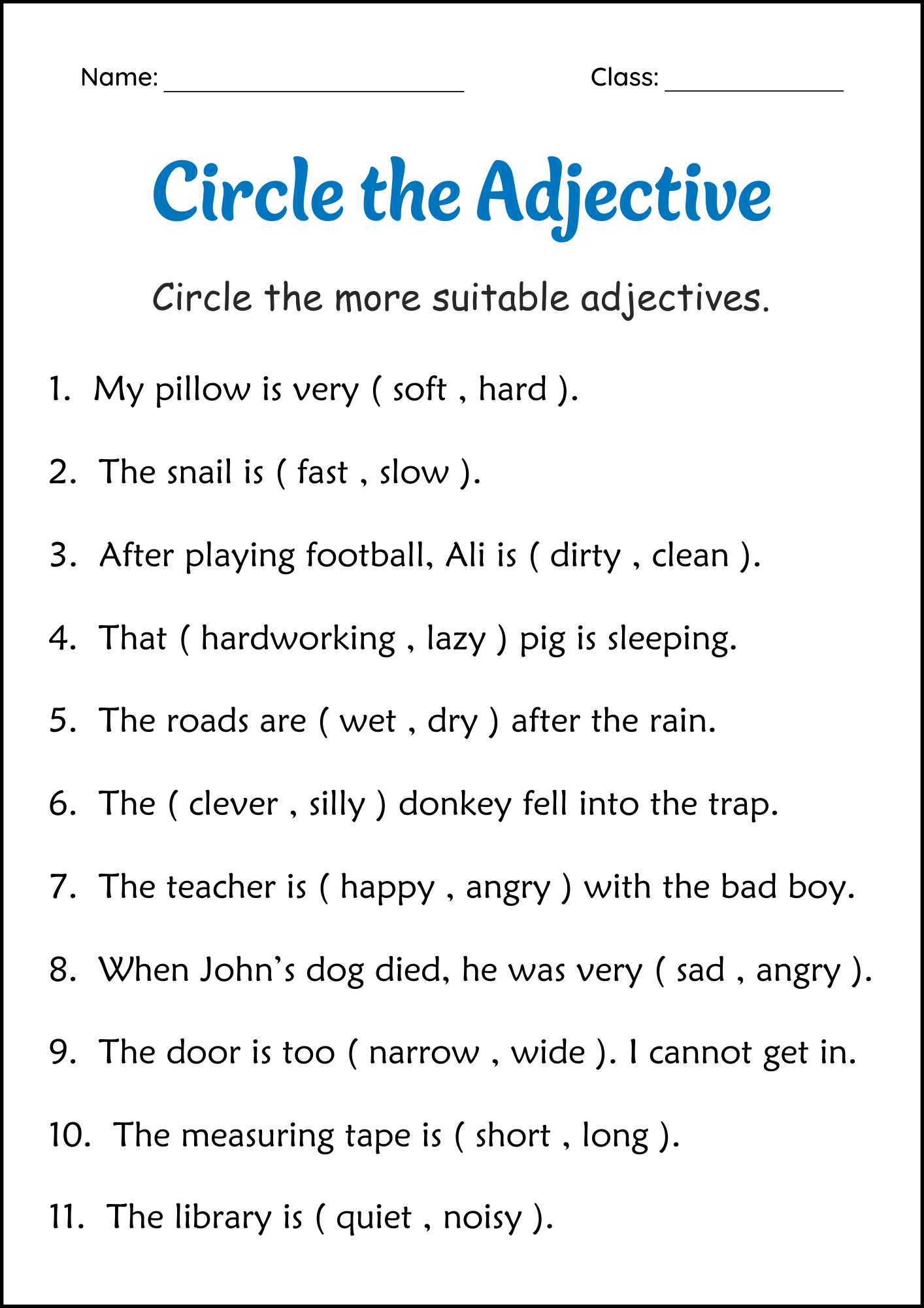 Free Printable Grammar Worksheets For Grade 3
