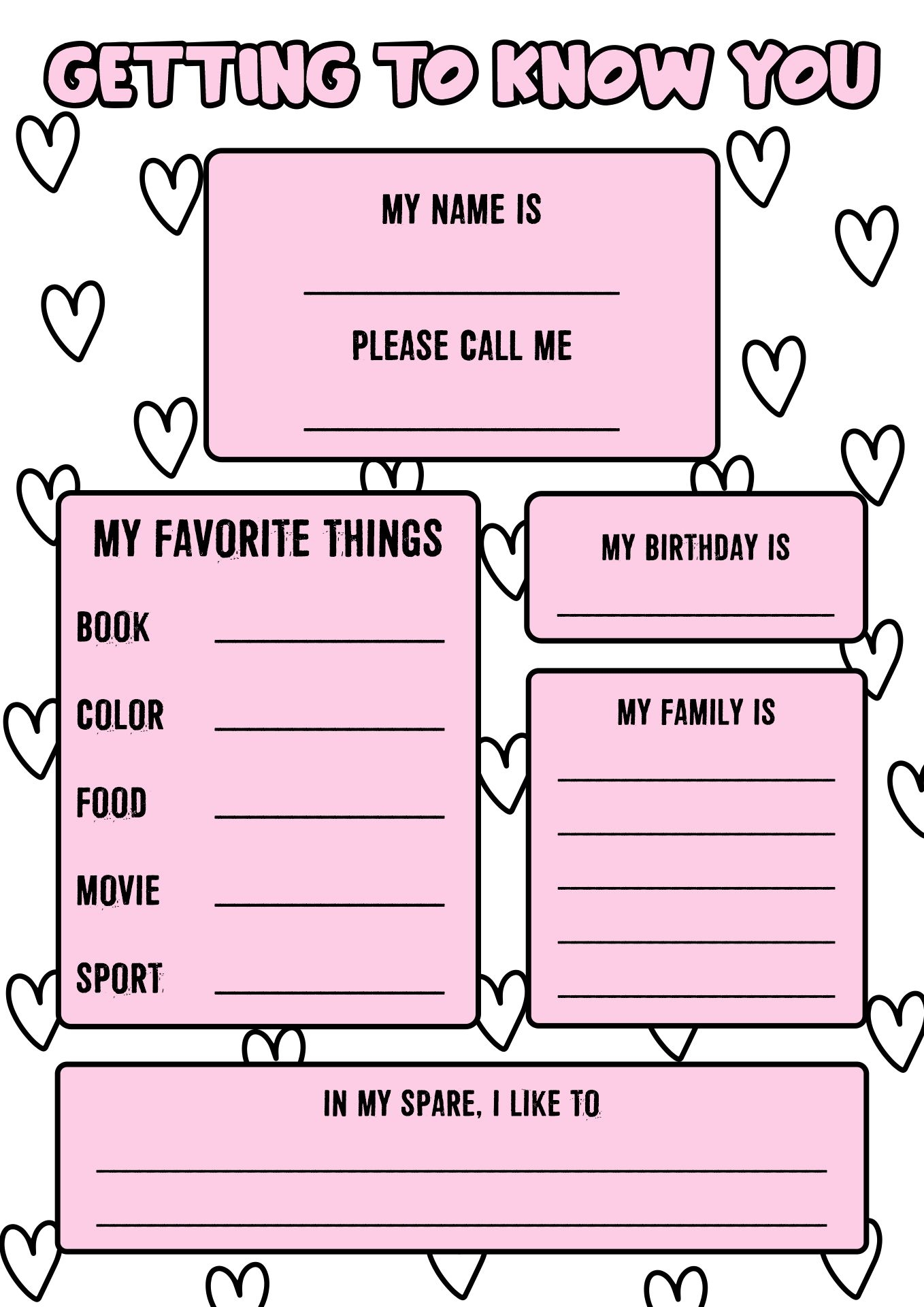 Getting To Know You Free Printable
