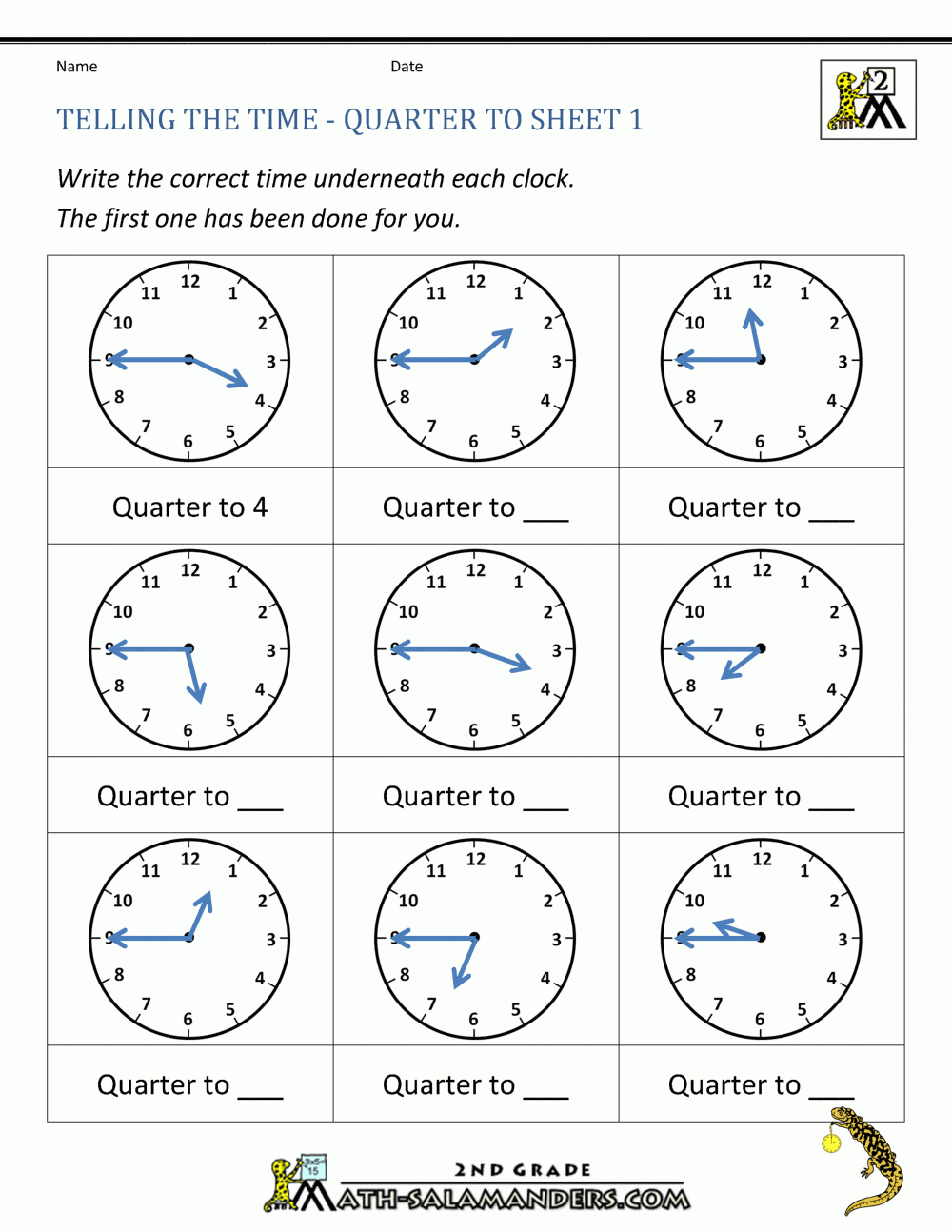 Clock Worksheets Quarter Past And Quarter To