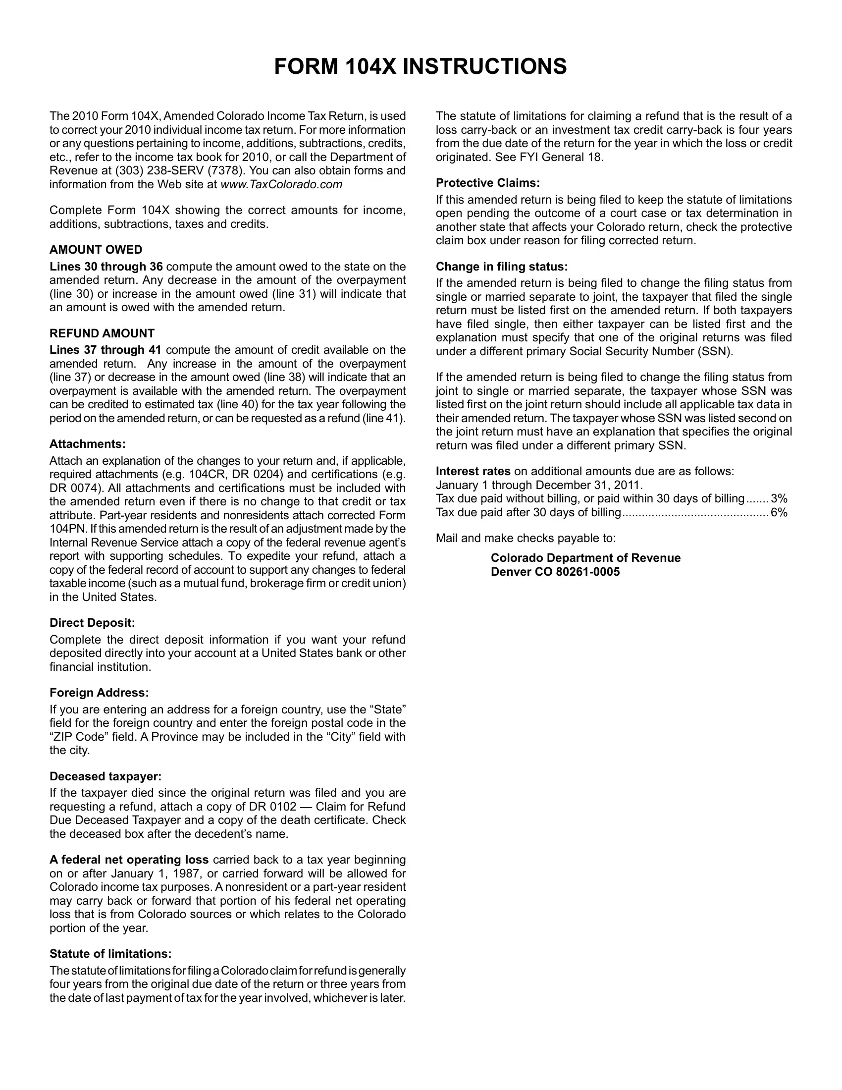 Colorado Form 104X Fill Out Printable PDF Forms Online