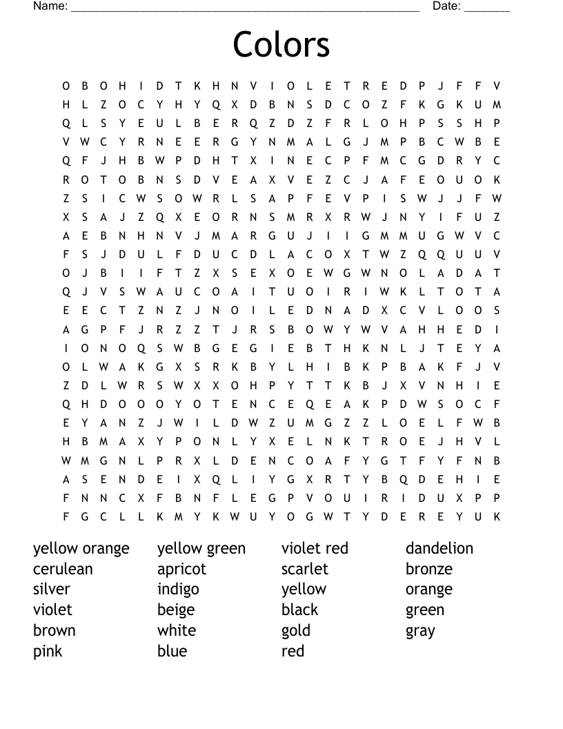 Colors Word Search WordMint