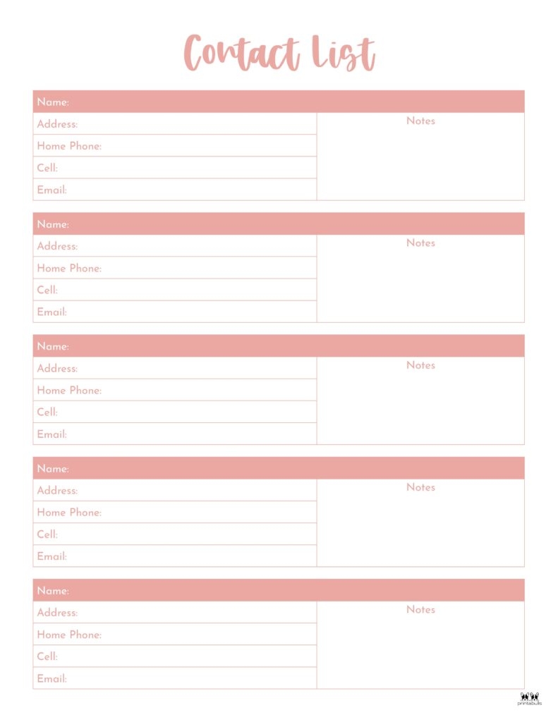 Basic Contact Information Sheet Template Printable