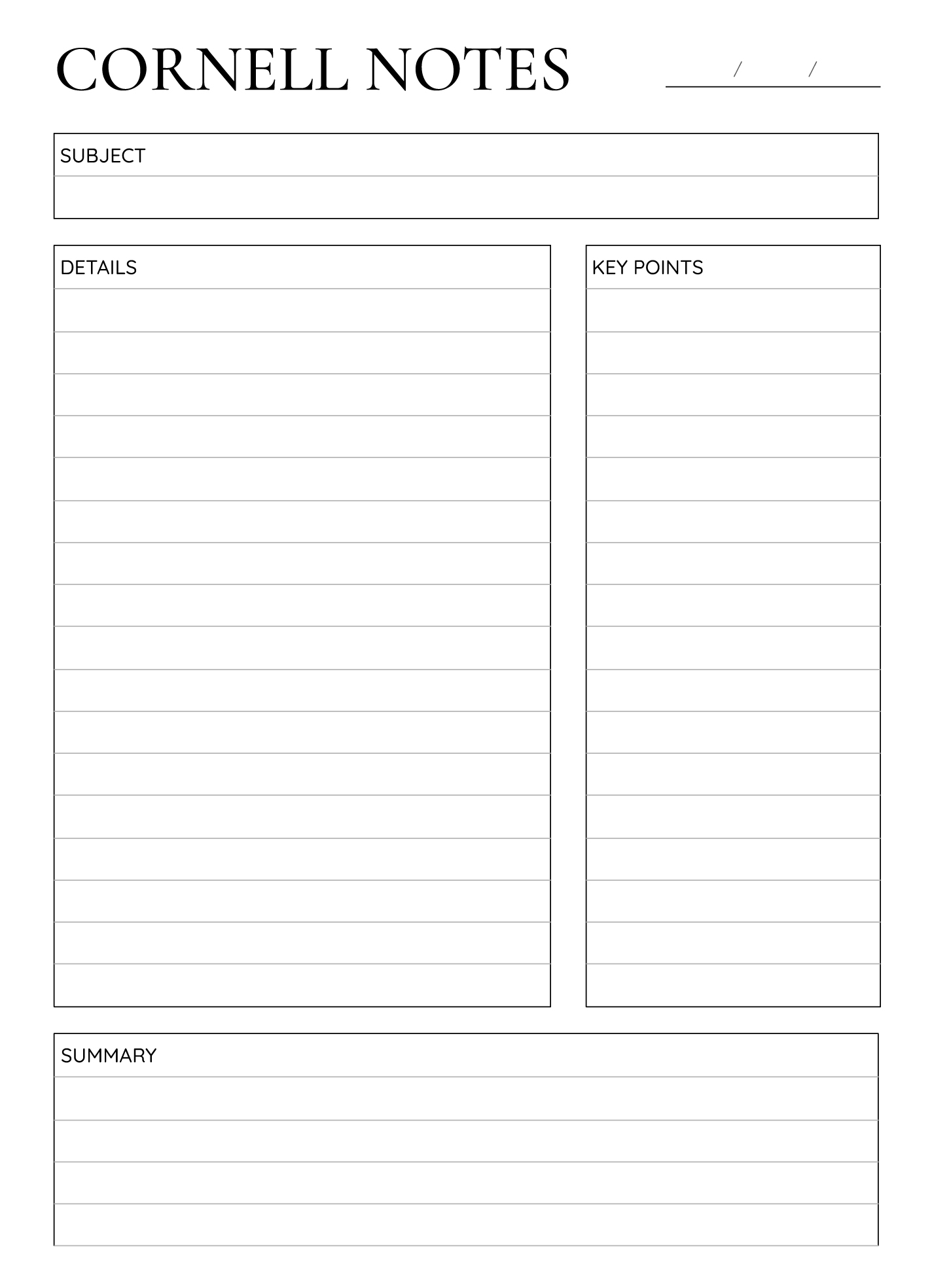 Cornell Notes Template Printable