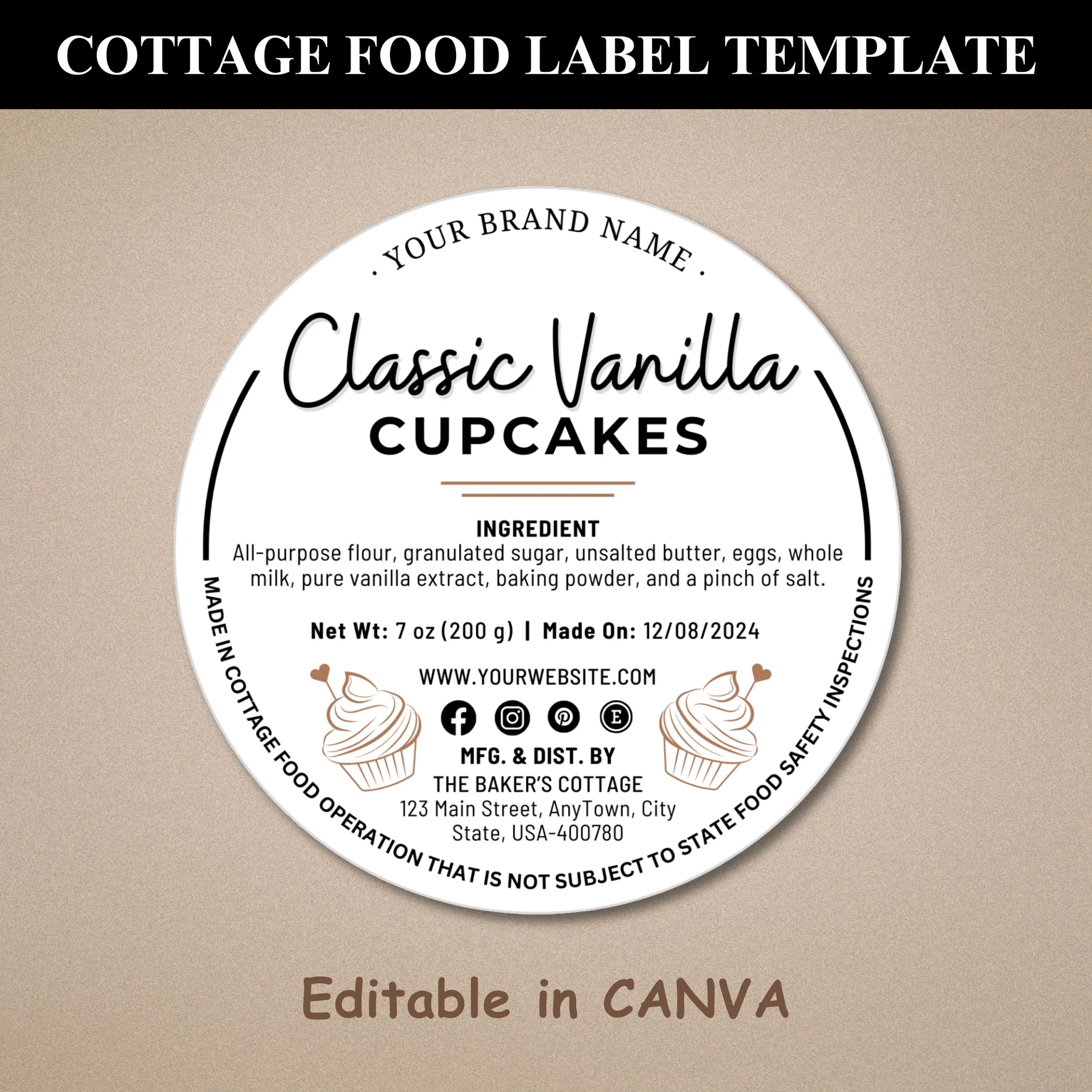 Cottage Food Label Cottage Baking Label Printable Food Label 