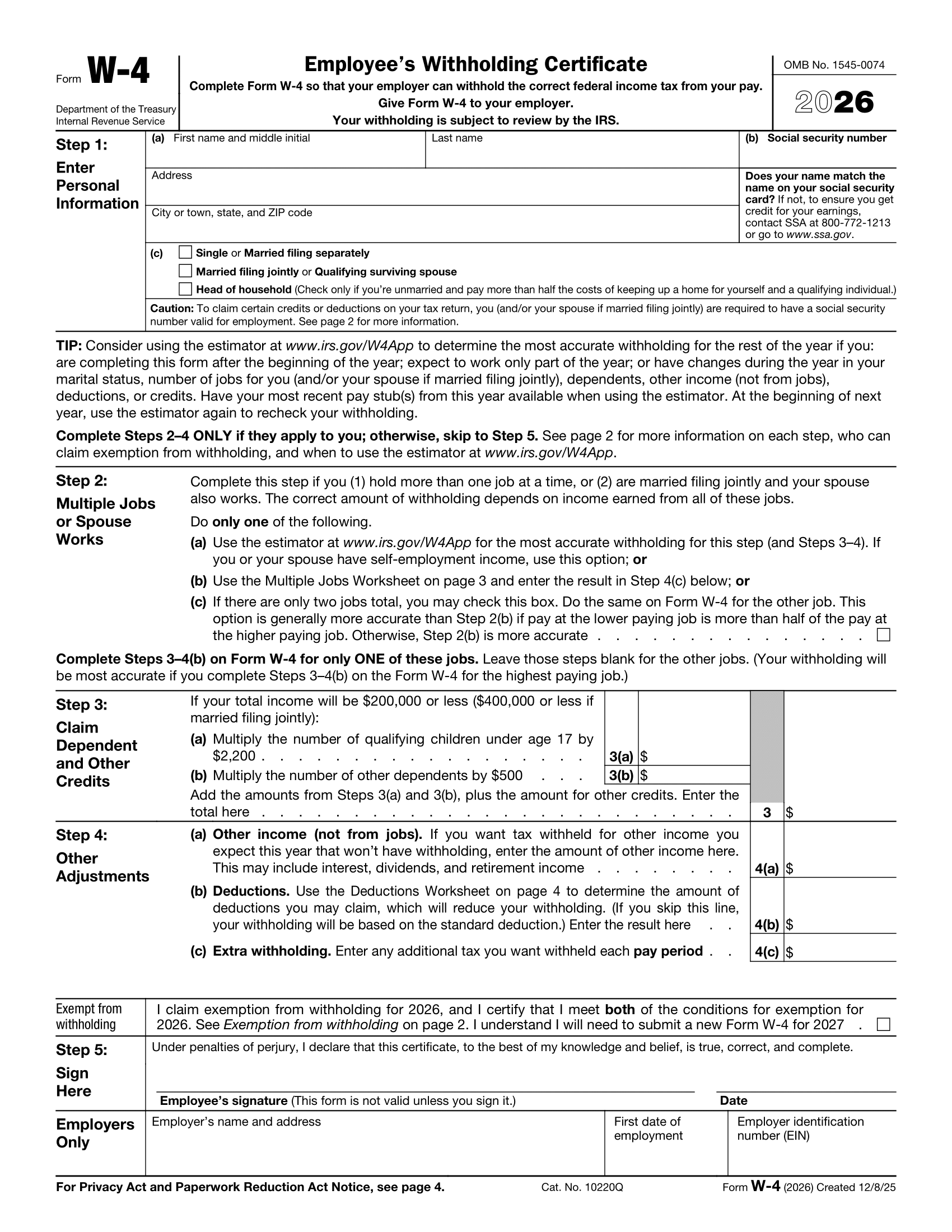Create Your W 4 Form Now Sign And EFile Your Form Now