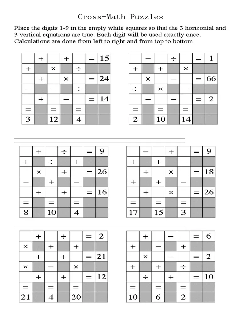 Cross Word Math PDF Teaching Methods amp Materials