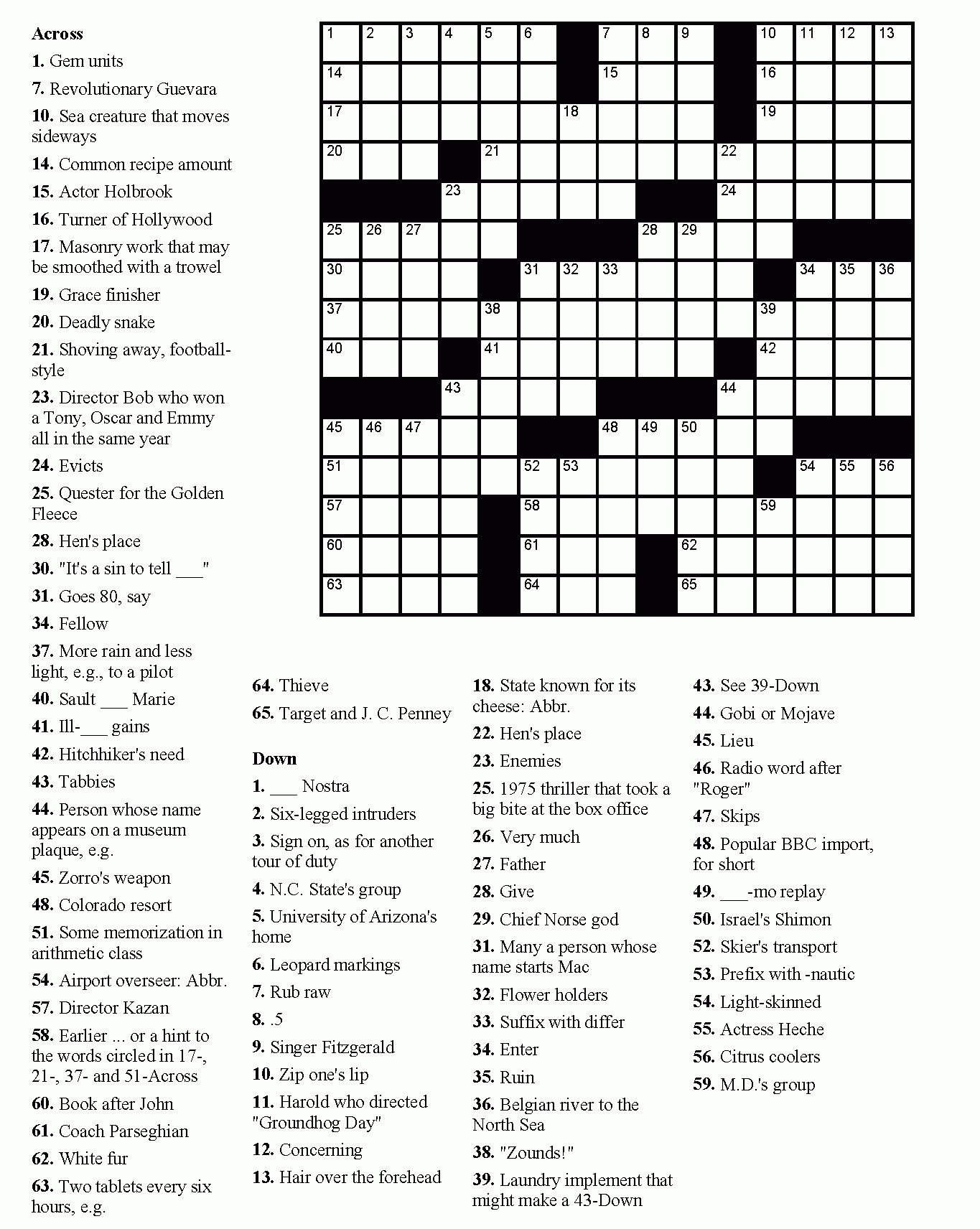 Easy Adult Crossword Puzzles Printable