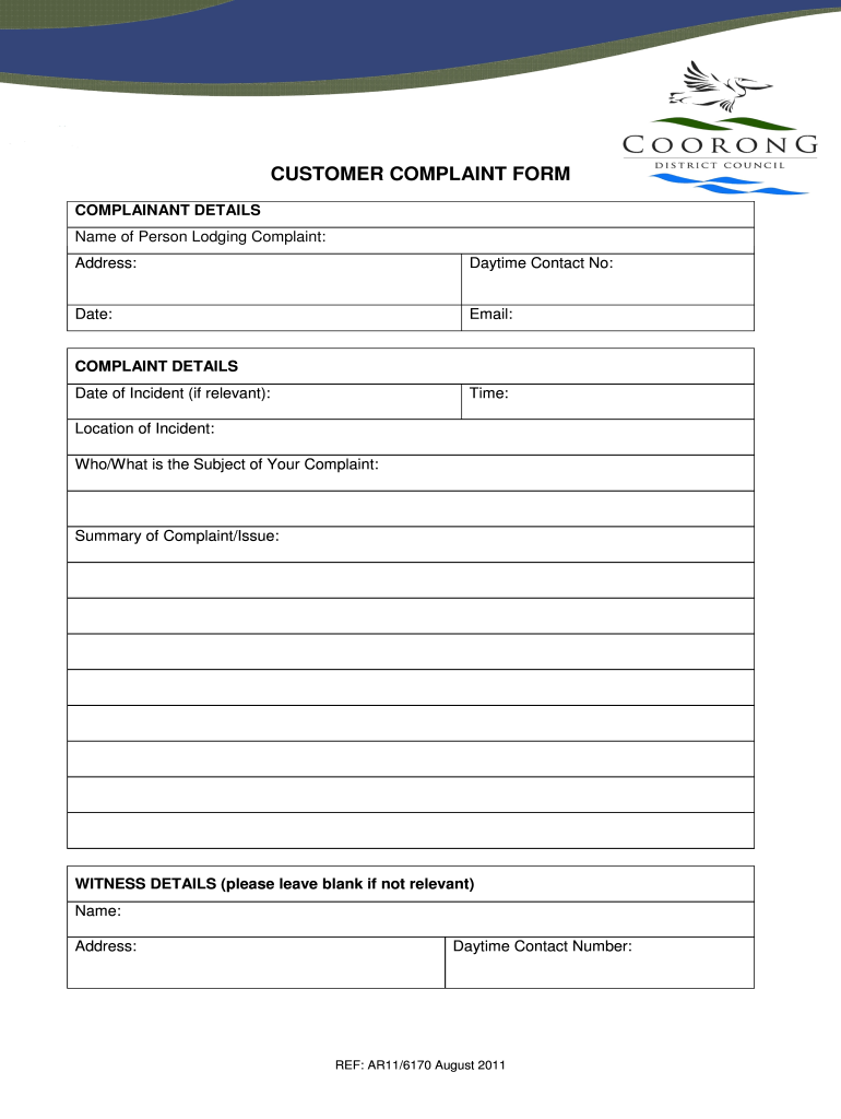 Printable Complaint Form Pdf