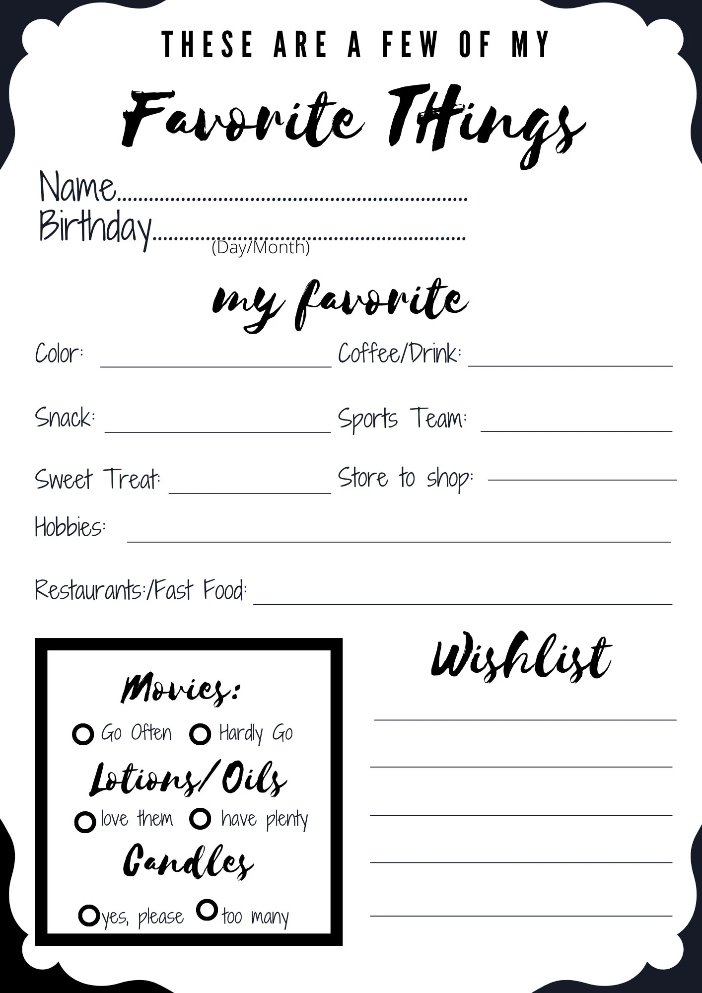My Favorite Things Printable Pdf