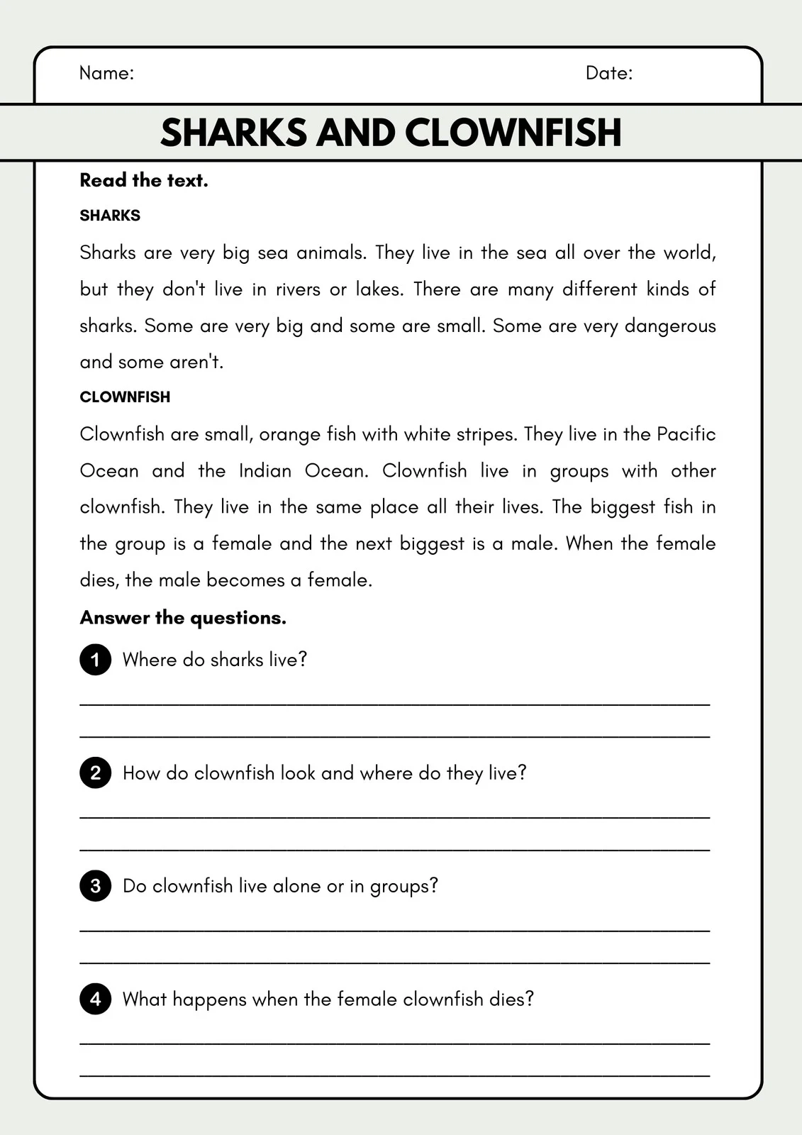 Reading Worksheets Printable 3rd