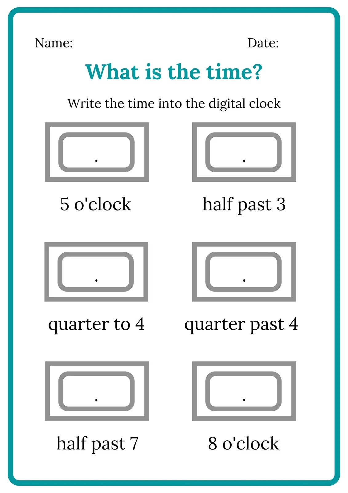 Digital Clock Worksheets Printable