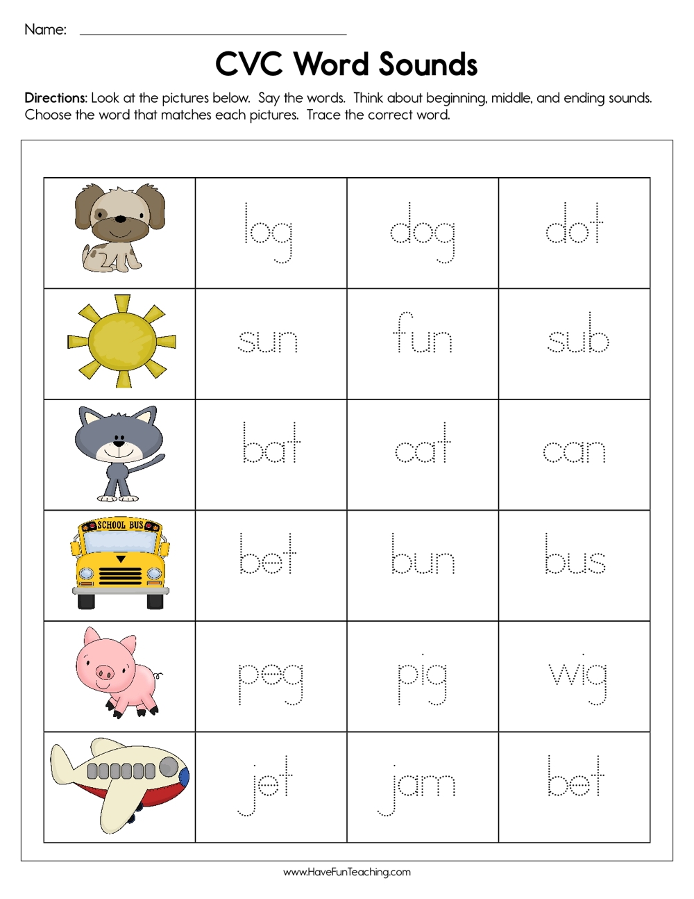 Free Printable Cvc Words Worksheets