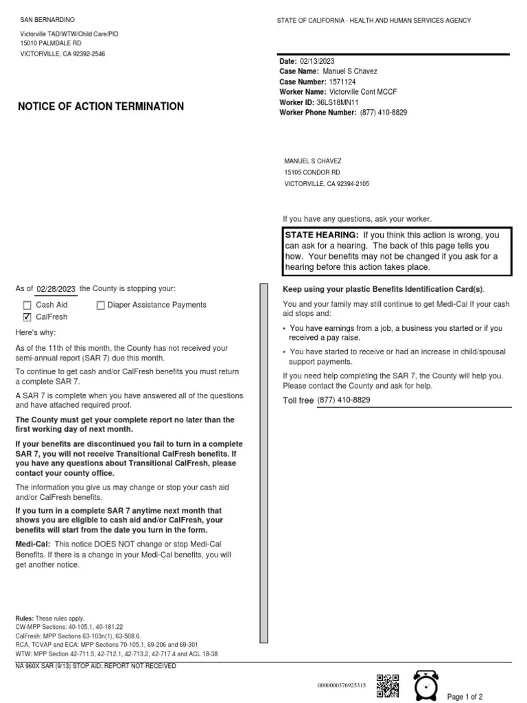 Sar 7 Form Calfresh Pdf