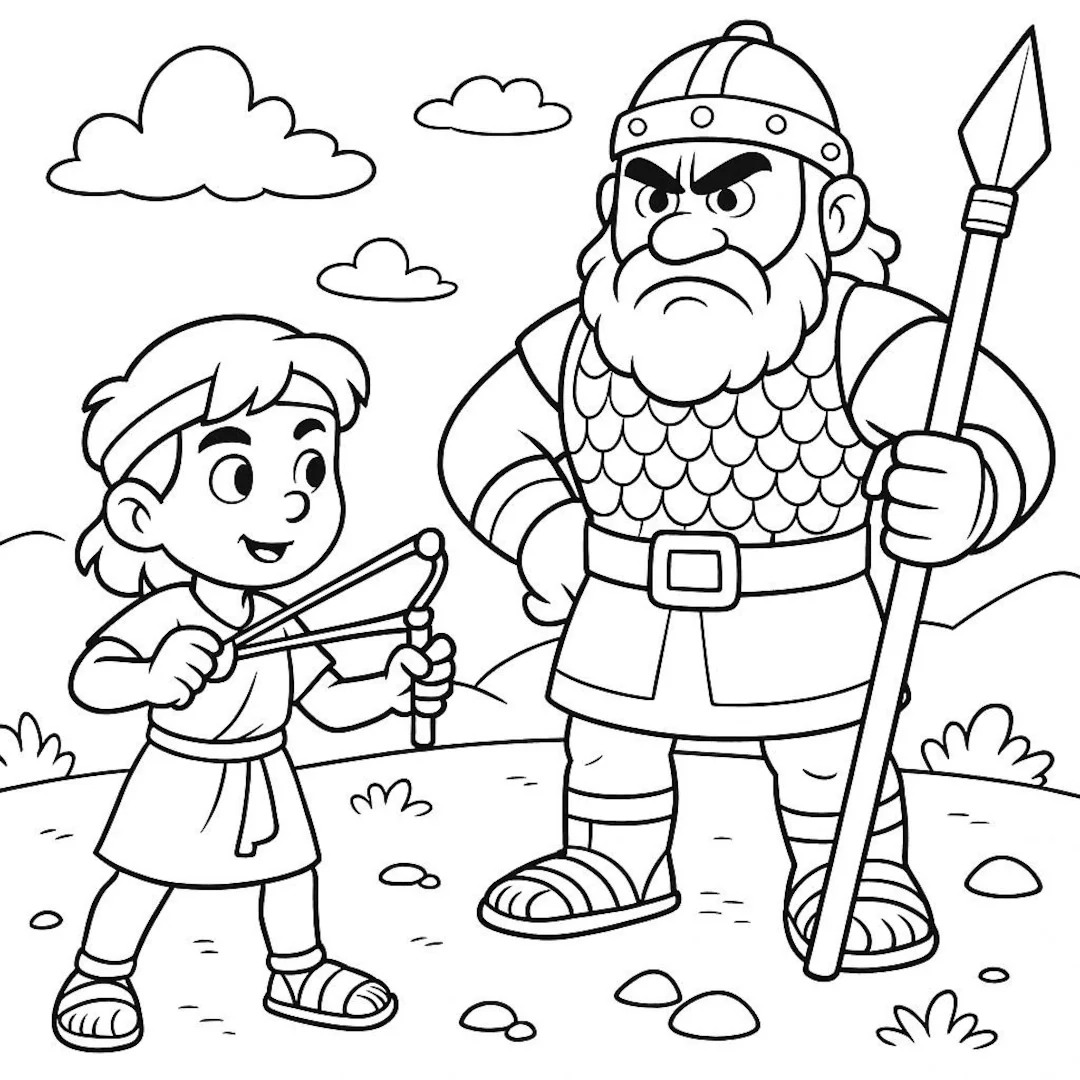 David And Goliath Coloring Page Christian Bible Story Printable 