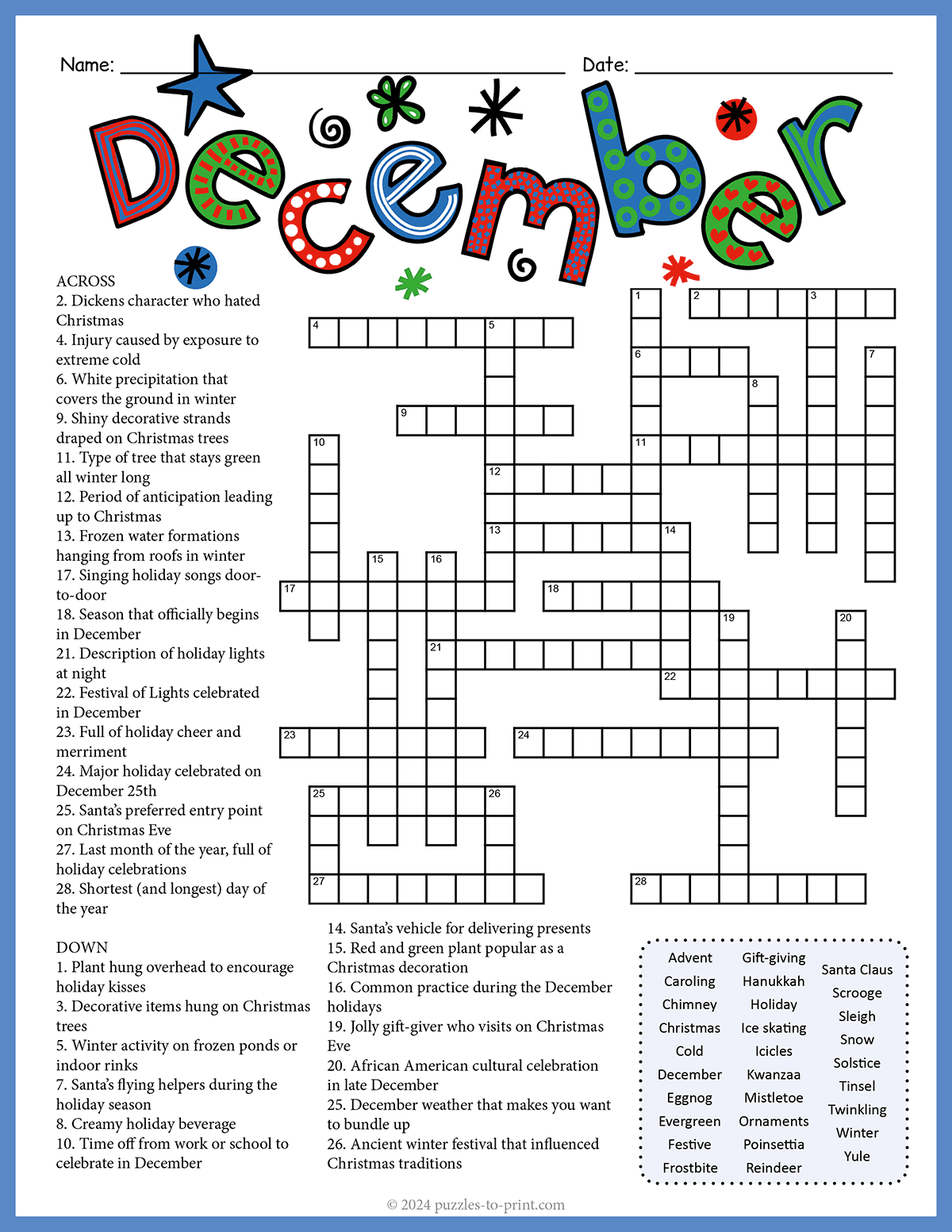 Free Printable Christmas Crossword Puzzles